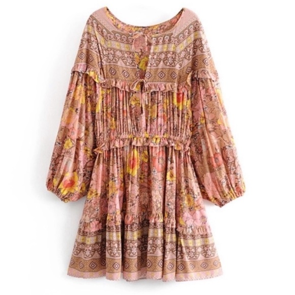Allium Blush Gypsy Boho Festival VNeck Shift Dress - Picture 7 of 9